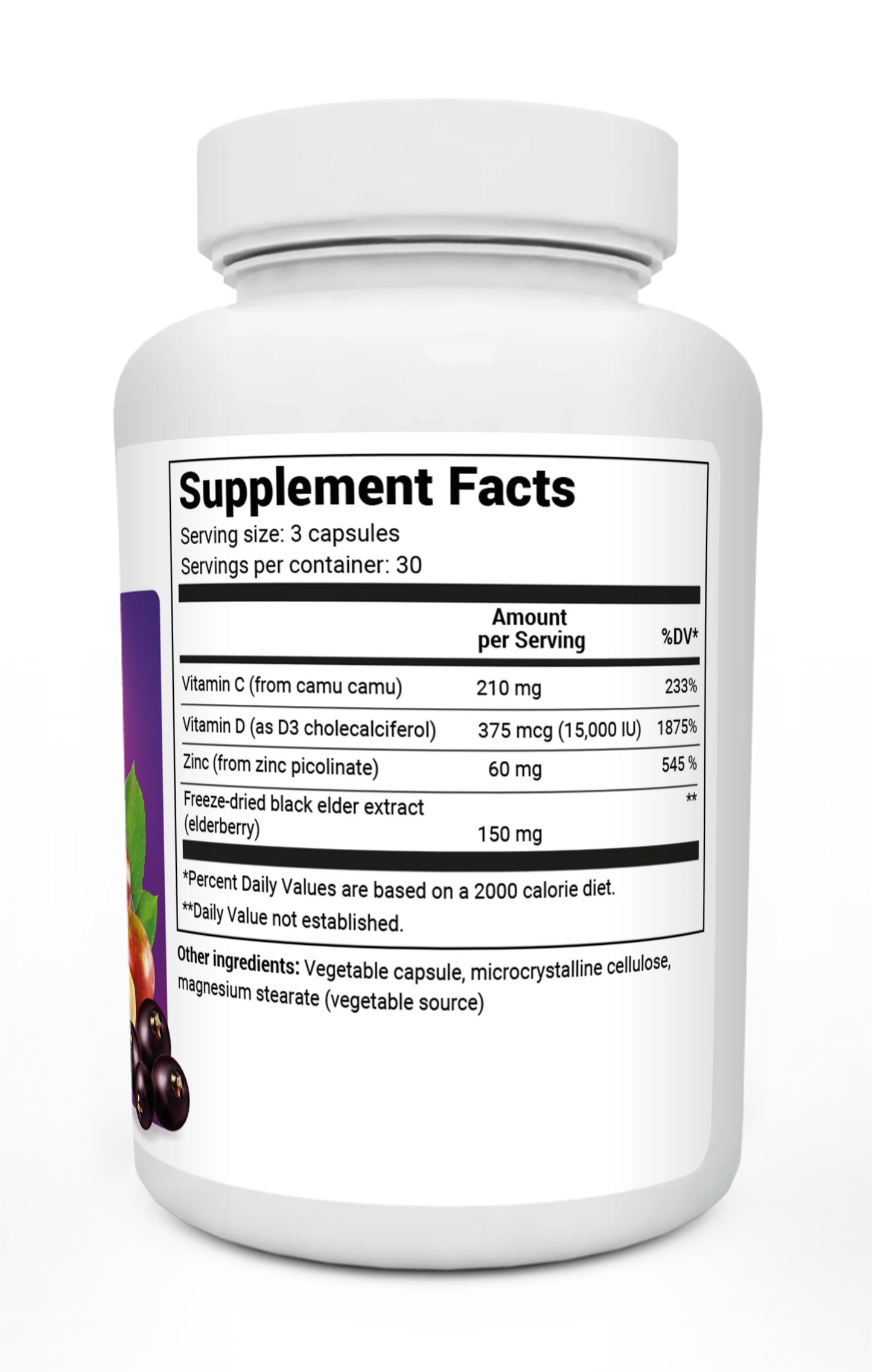 Advanced Immune Support bottle label, right side view, supplement facts.