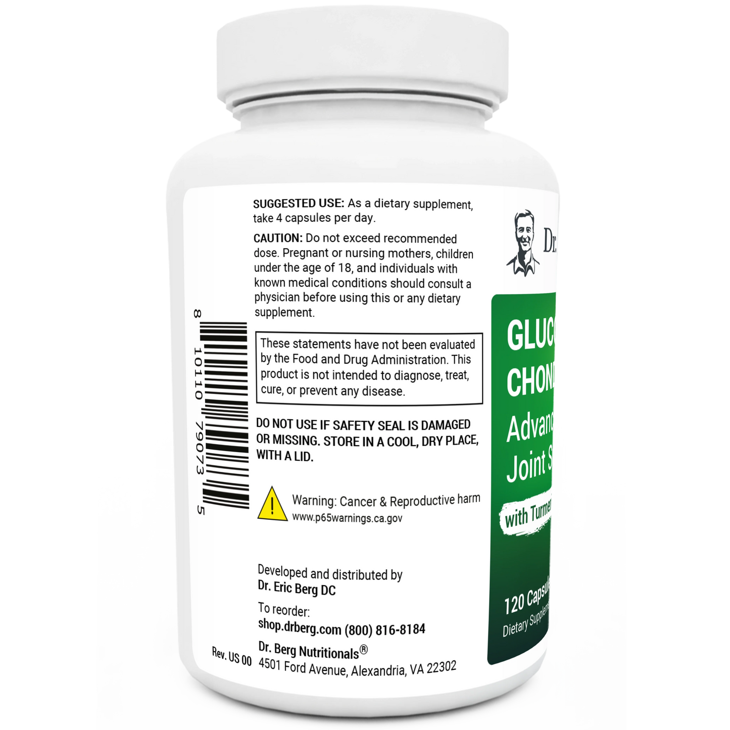 Glucosamine Chondroitin Advanced Joint Support bottle label, right side view, supplement facts.
