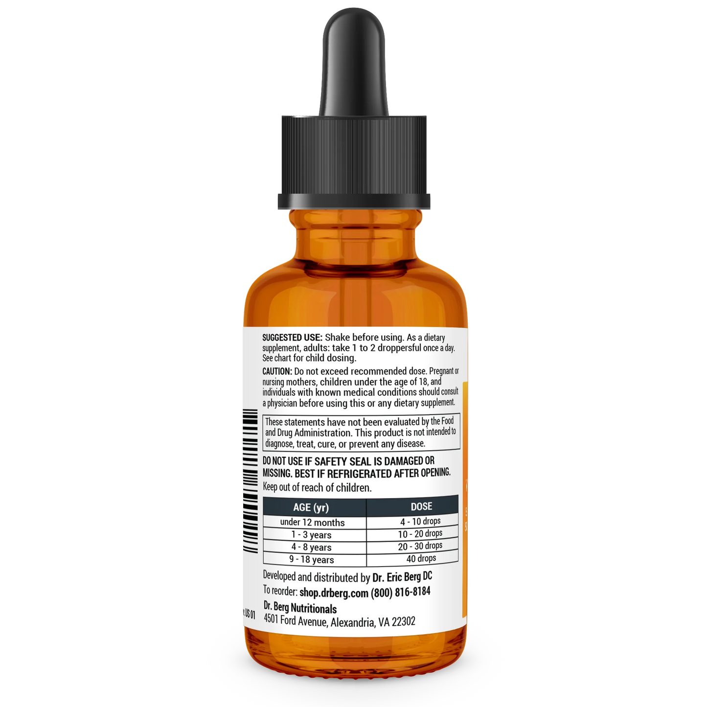 Vitamin D3 and K2 bottle label, left side view, suggested use instructions, safety warning details.
