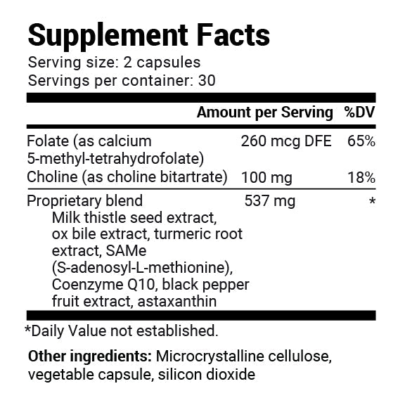 Close-up view of Liver Cleanse supplement fact label.