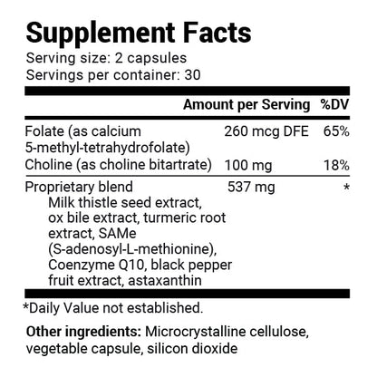 Close-up view of Liver Cleanse supplement fact label.