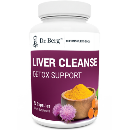 Liver Cleanse Detox Support, 60 capsules, front view, bottle with Dr. Berg branding.