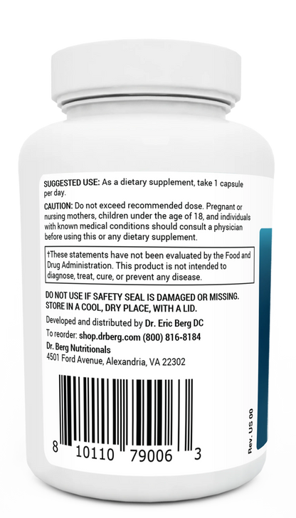 Adrenal and Cortisol Support bottle label, left side view, suggested use instructions, safety warning details.