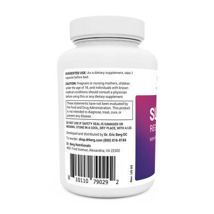 Sleep Aid Regular Formula bottle label, left side view, suggested use instructions, safety warning details.