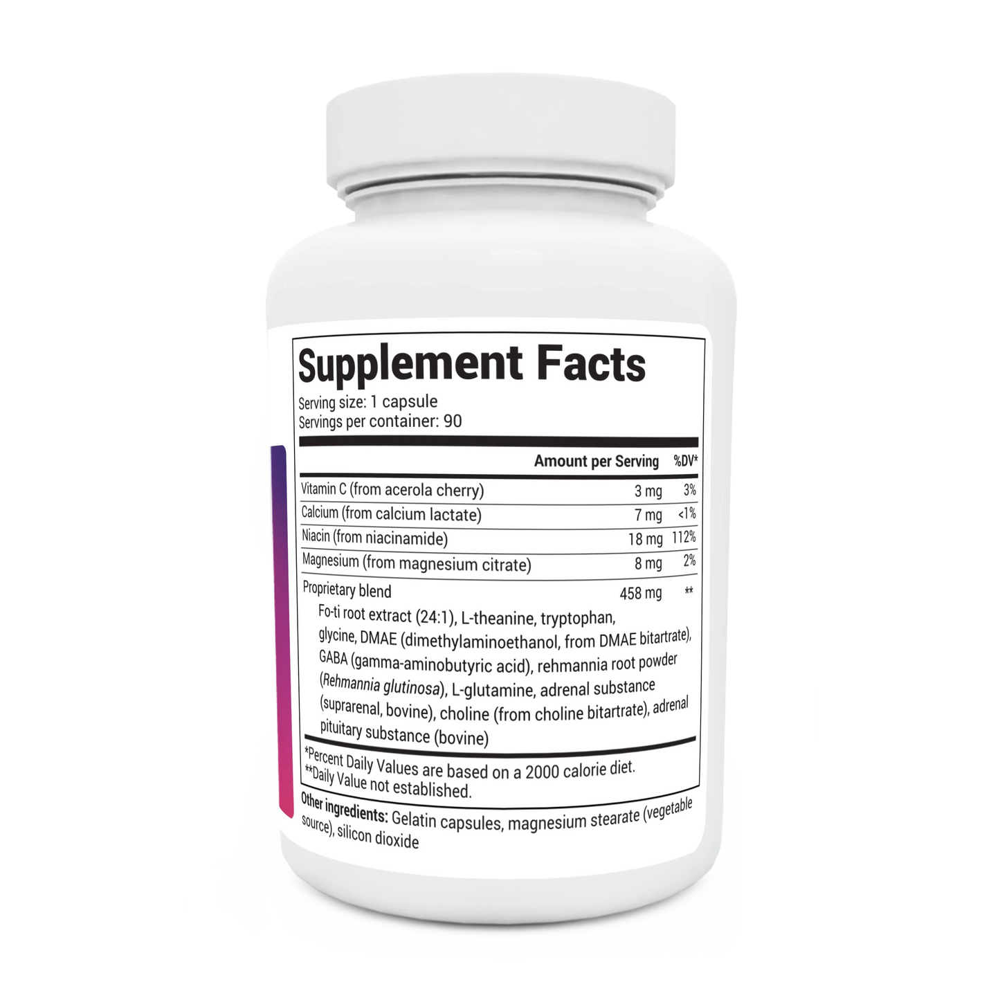 Sleep Aid Regular Formula bottle label, right side view, supplement facts. 