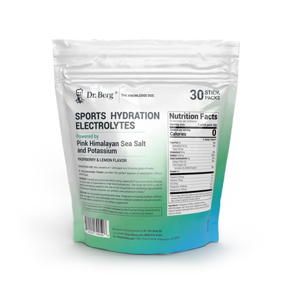 Sports Hydration Electrolytes, back view of label showing nutrition facts, suggested use instructions, and safety warnings.