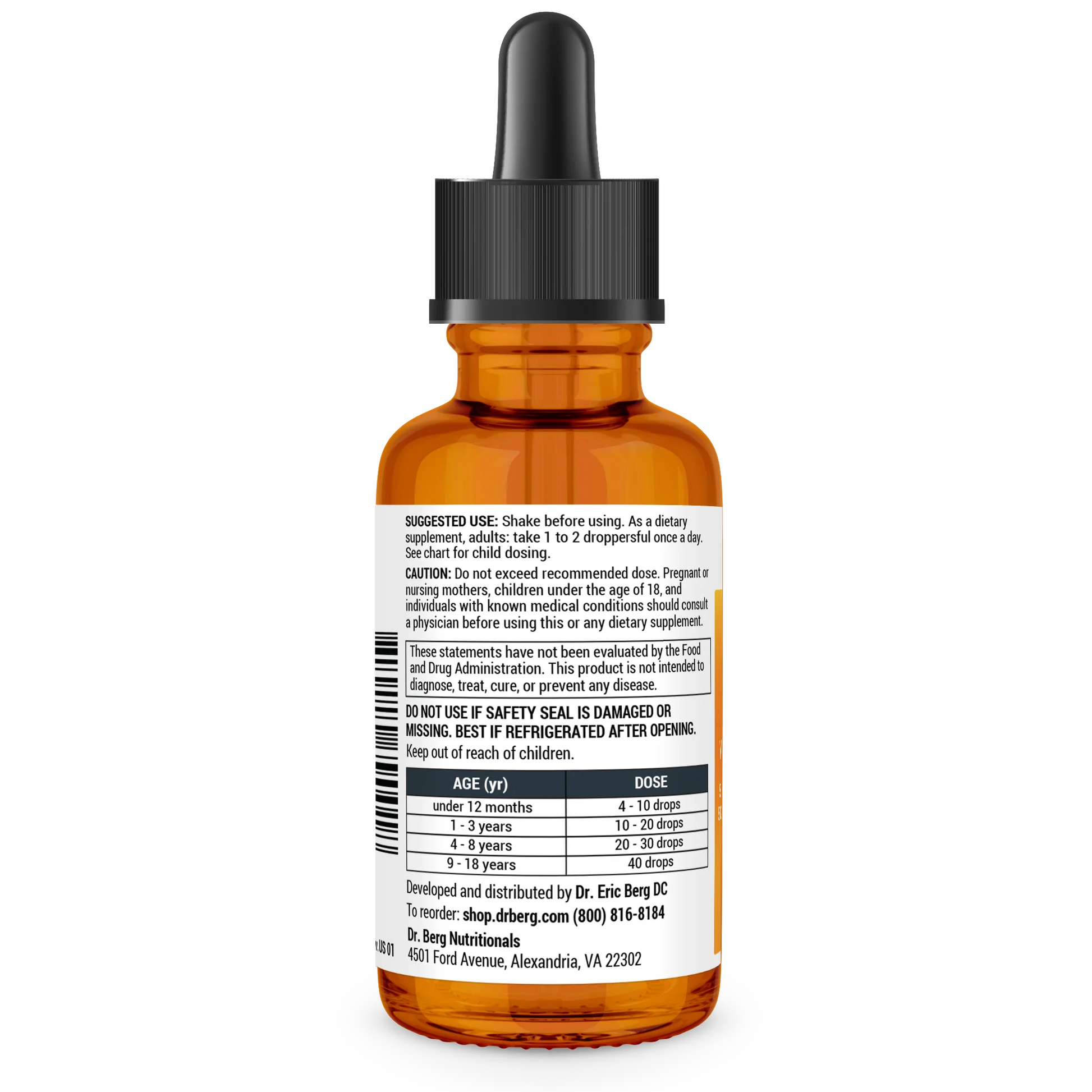 Vitamin D3 and K2 bottle label, left side view, suggested use instructions, safety warning details. 