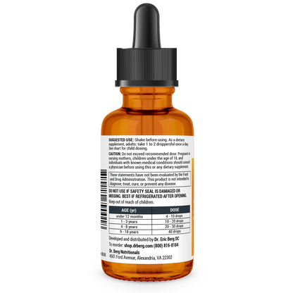 Vitamin D3 and K2 bottle label, left side view, suggested use instructions, safety warning details. 